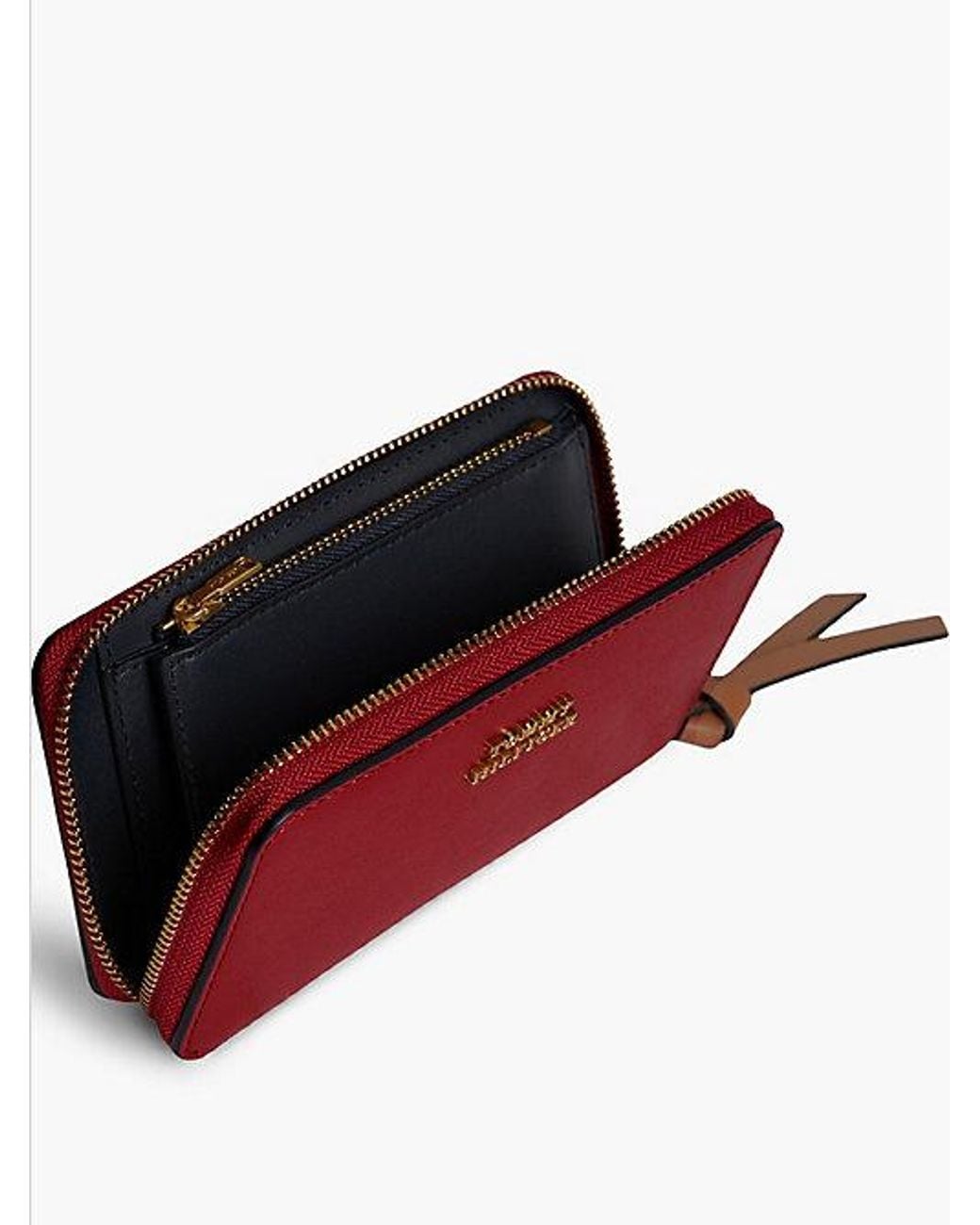 Tommy Hilfiger Red Leather Metal Logo Zip Around Wallet