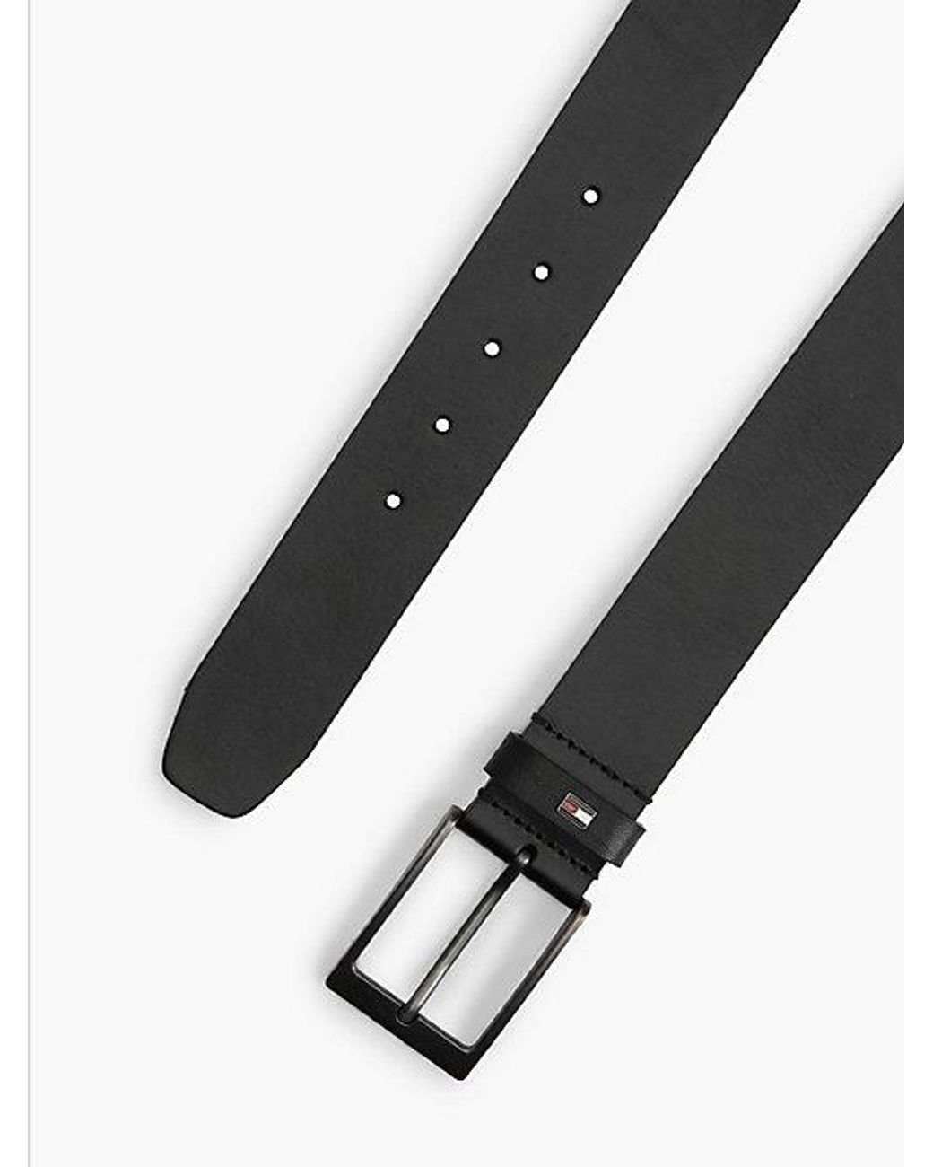 Tommy Hilfiger Black Leather Tonal Rectangular Buckle Belt for men