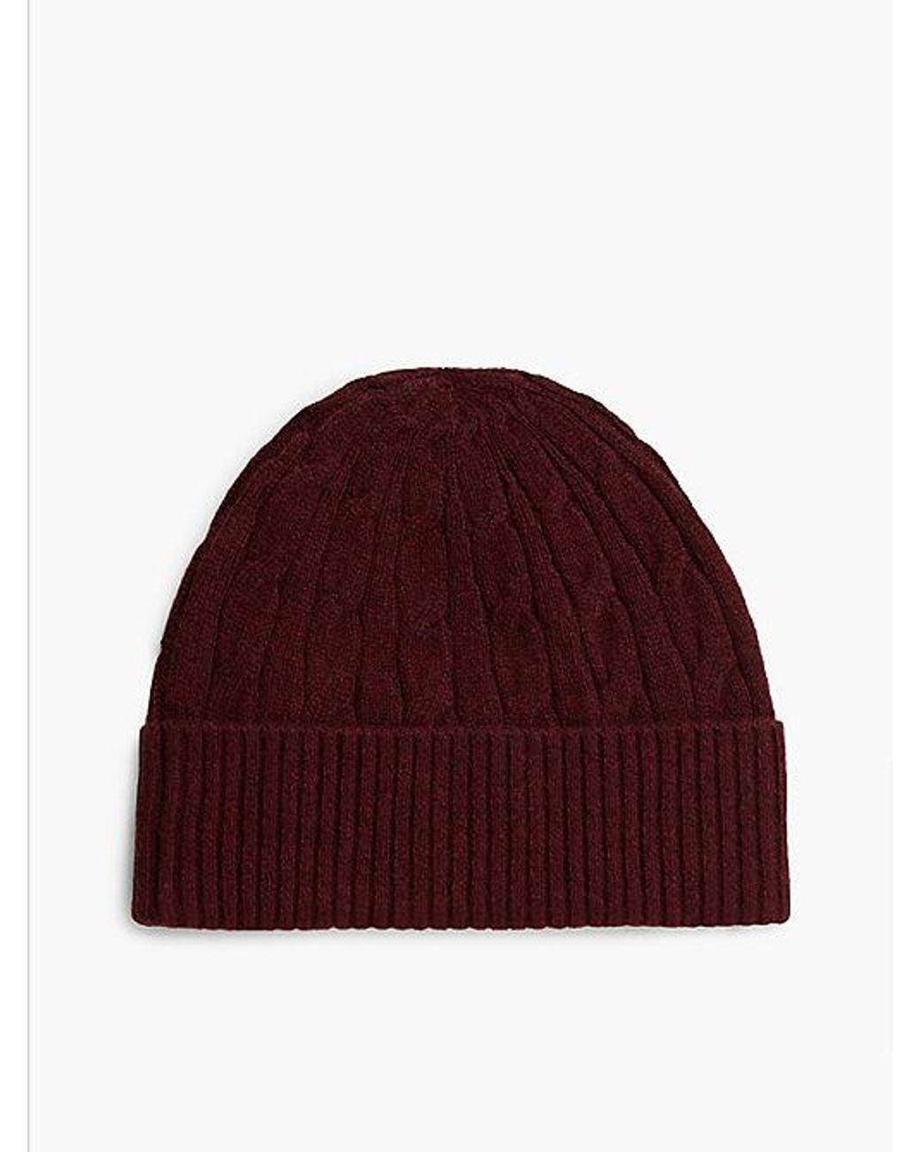 Tommy Hilfiger Red Lambswool Blend Cable Knit Flag Beanie for men