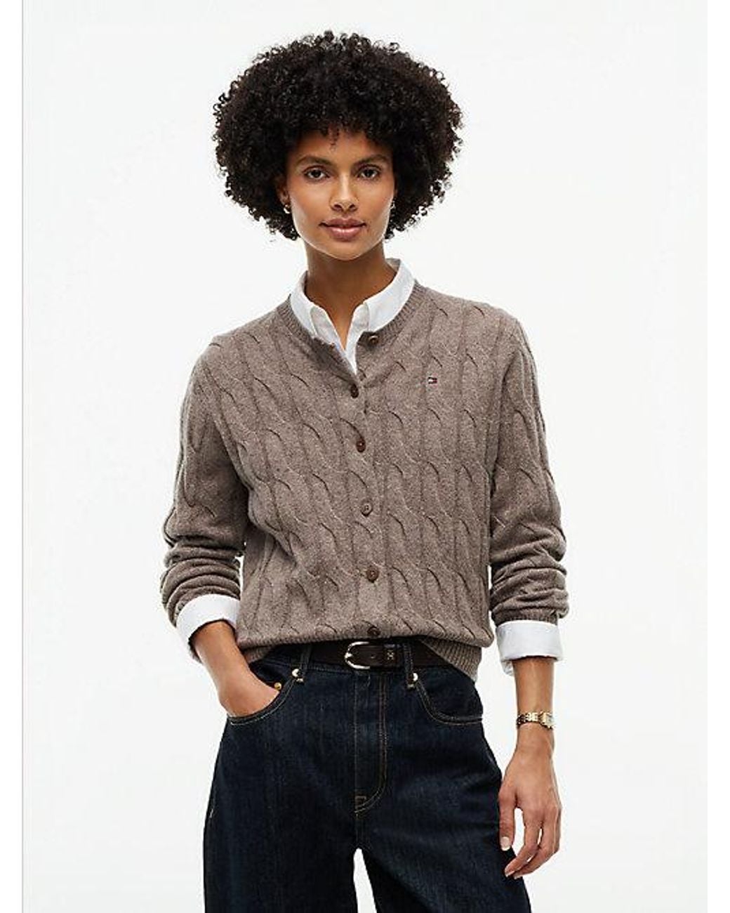 Tommy Hilfiger Gray Pure Wool Cable Knit Slim Cardigan
