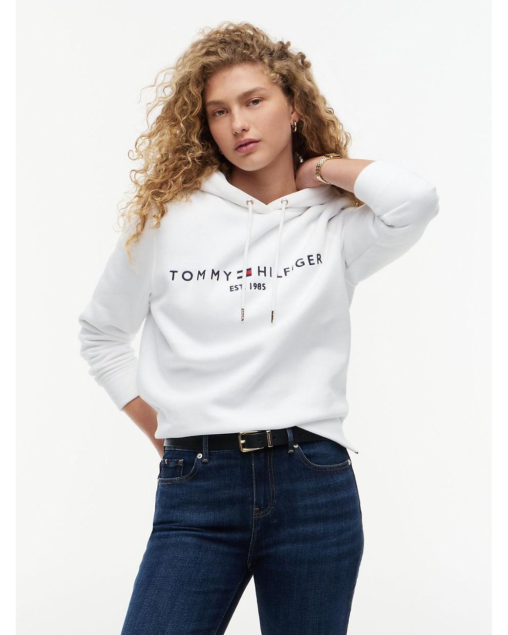 Tommy Hilfiger White Essential Logo Hoody