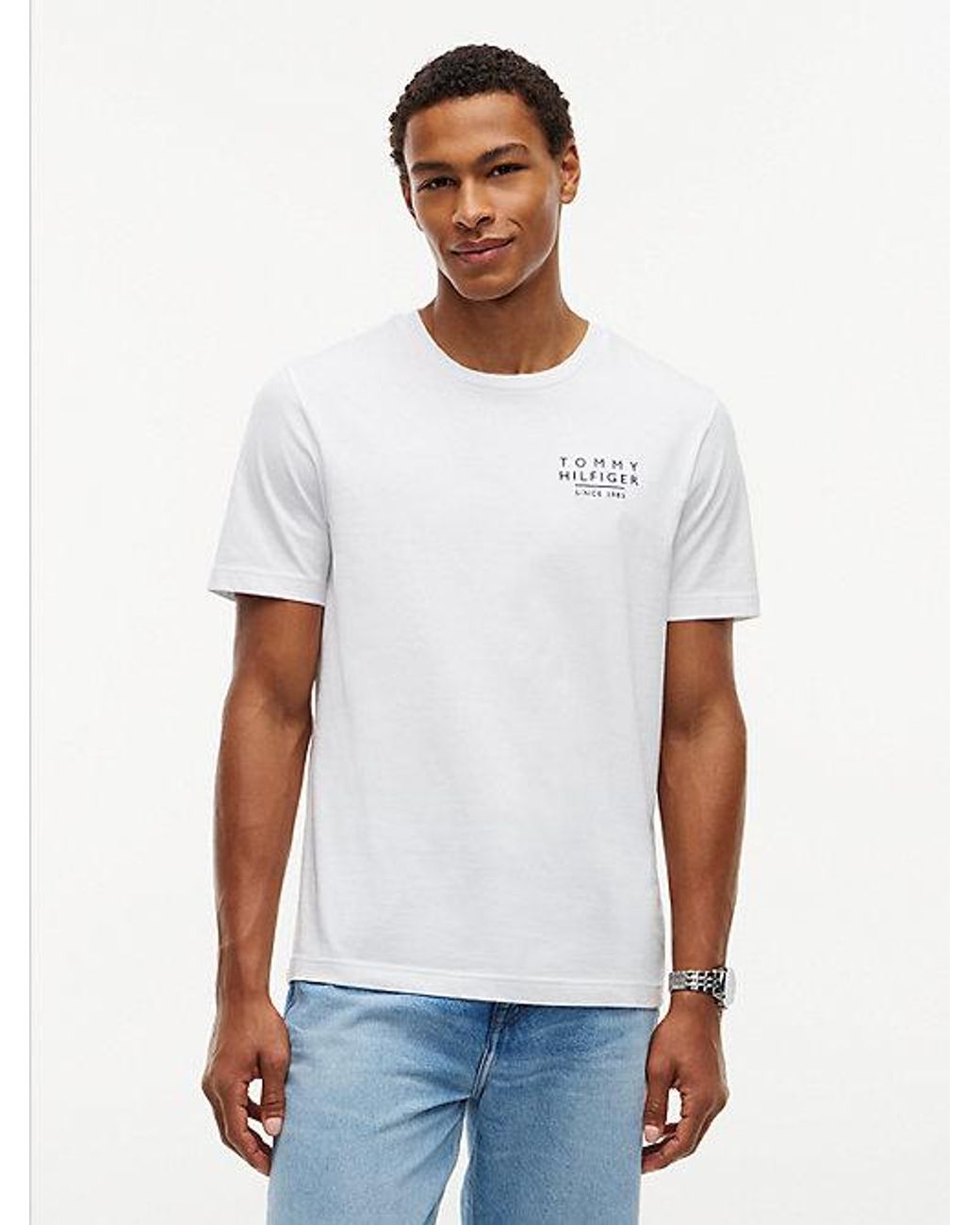 Tommy Hilfiger White Wavy Flag Back Graphic Jersey T-Shirt for men