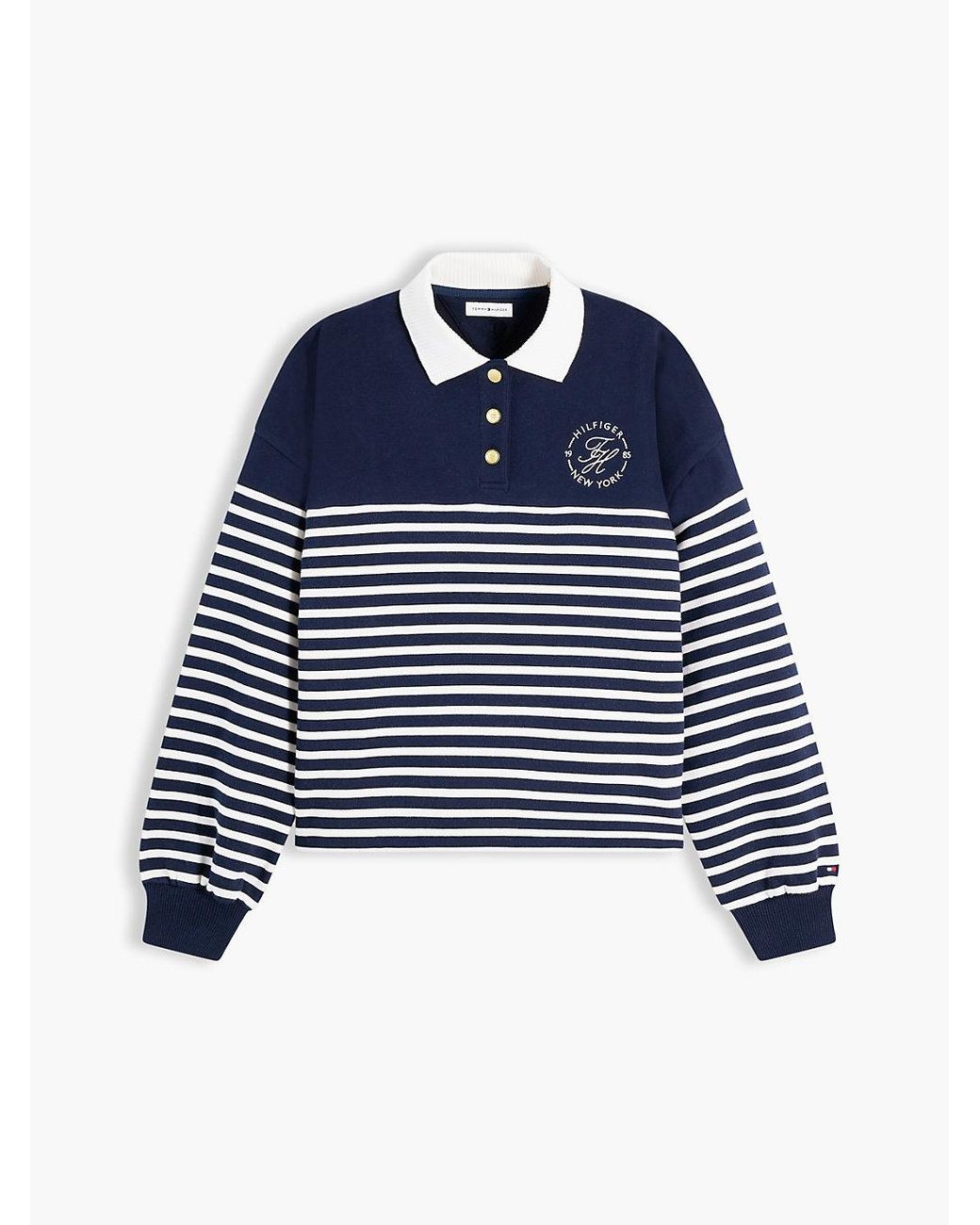 Tommy Hilfiger Blue Gold-tone Button Relaxed Polo Sweatshirt