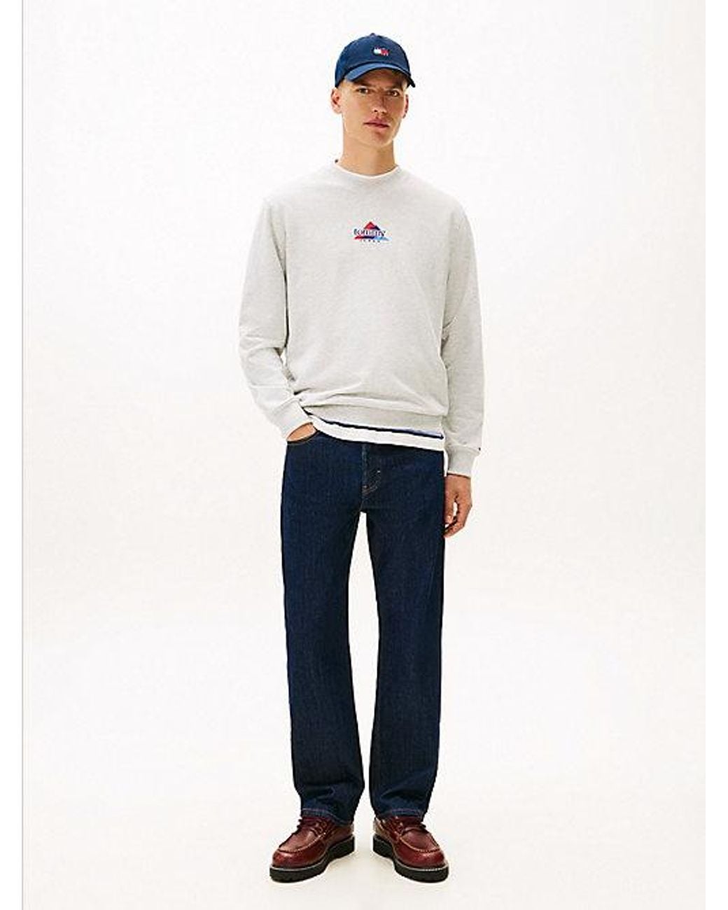 Tommy Hilfiger White Mens Medium Weight Crewneck Sweatshirt With Embroidered Archival Logo for men