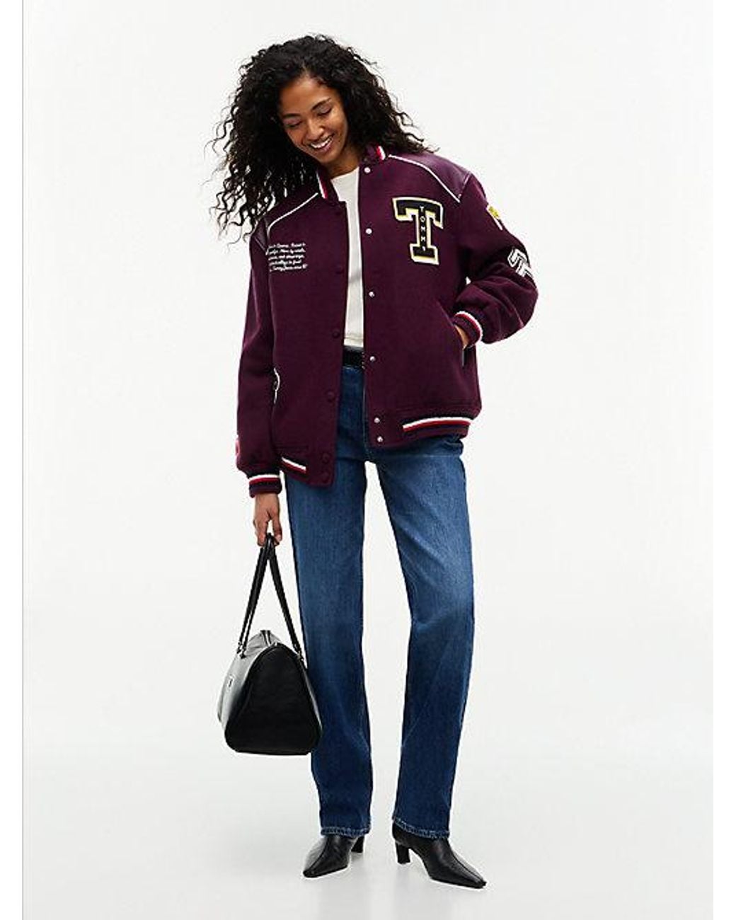 Tommy Hilfiger Purple Tommy Jeans Global Stripe Multi Logo Varsity Jacket