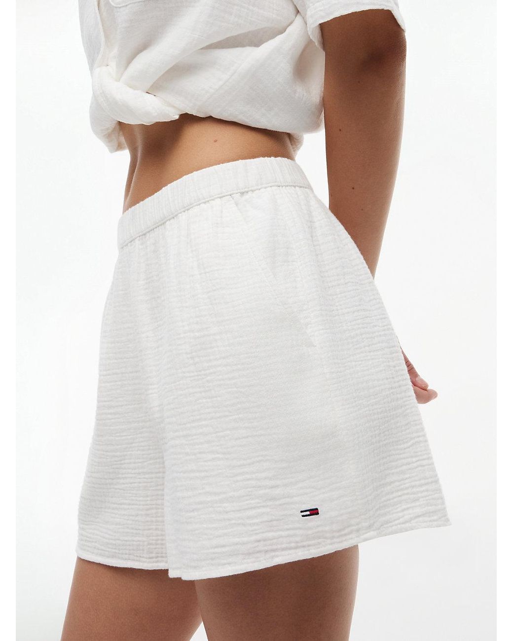Tommy Hilfiger White Crinkle Textured Relaxed Shorts