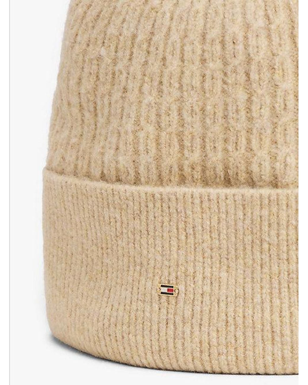 Tommy Hilfiger Natural Hilfiger Flag Cable Knit Beanie