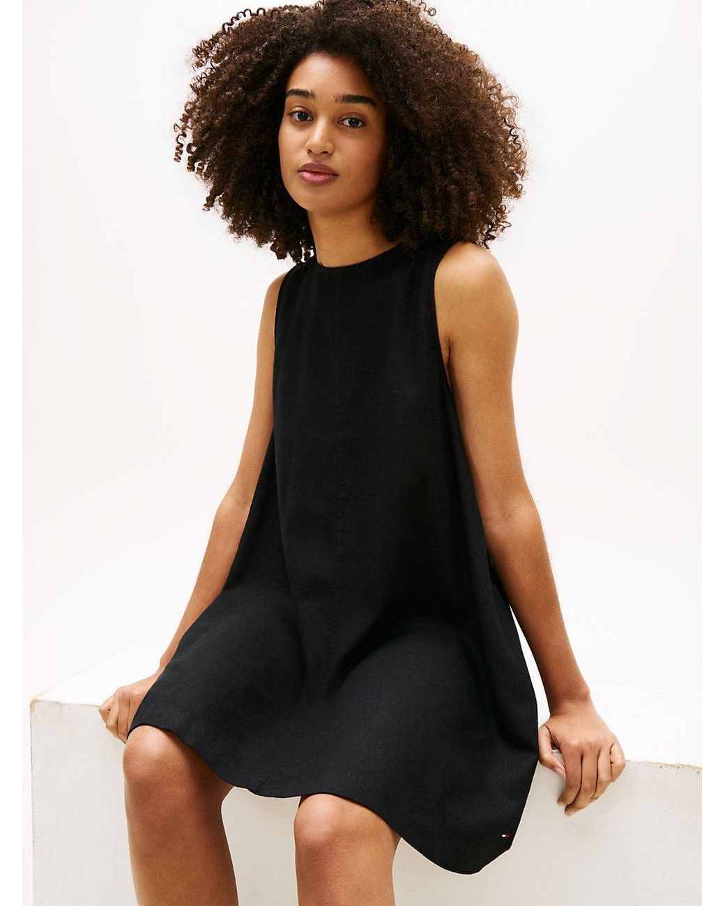 Tommy Hilfiger Black Slim Linen Blend Mini A-line Dress
