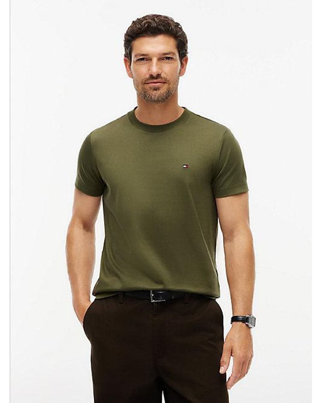 Tommy Hilfiger Green Flag Embroidery Slim Interlock Knit T-Shirt for men