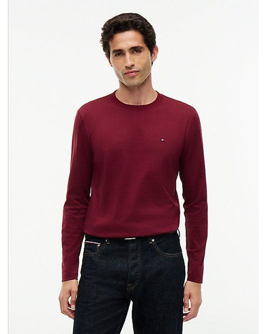 Tommy Hilfiger Red Slim Interlock Knit Long Sleeve T-Shirt for men