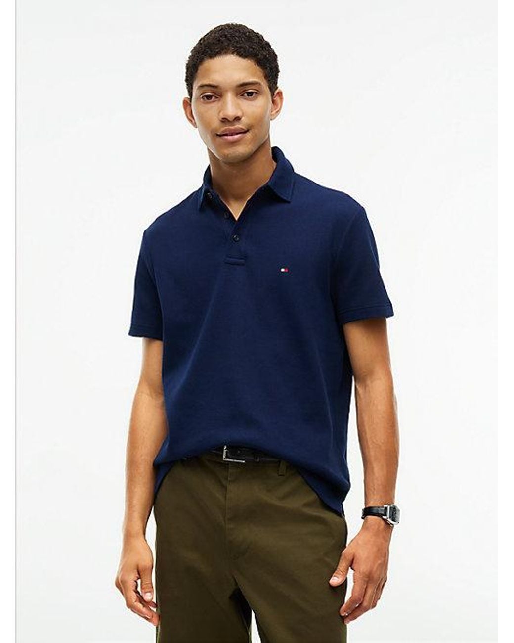 Tommy Hilfiger Blue Regular Fit Waffle Knit Polo Shirt for men