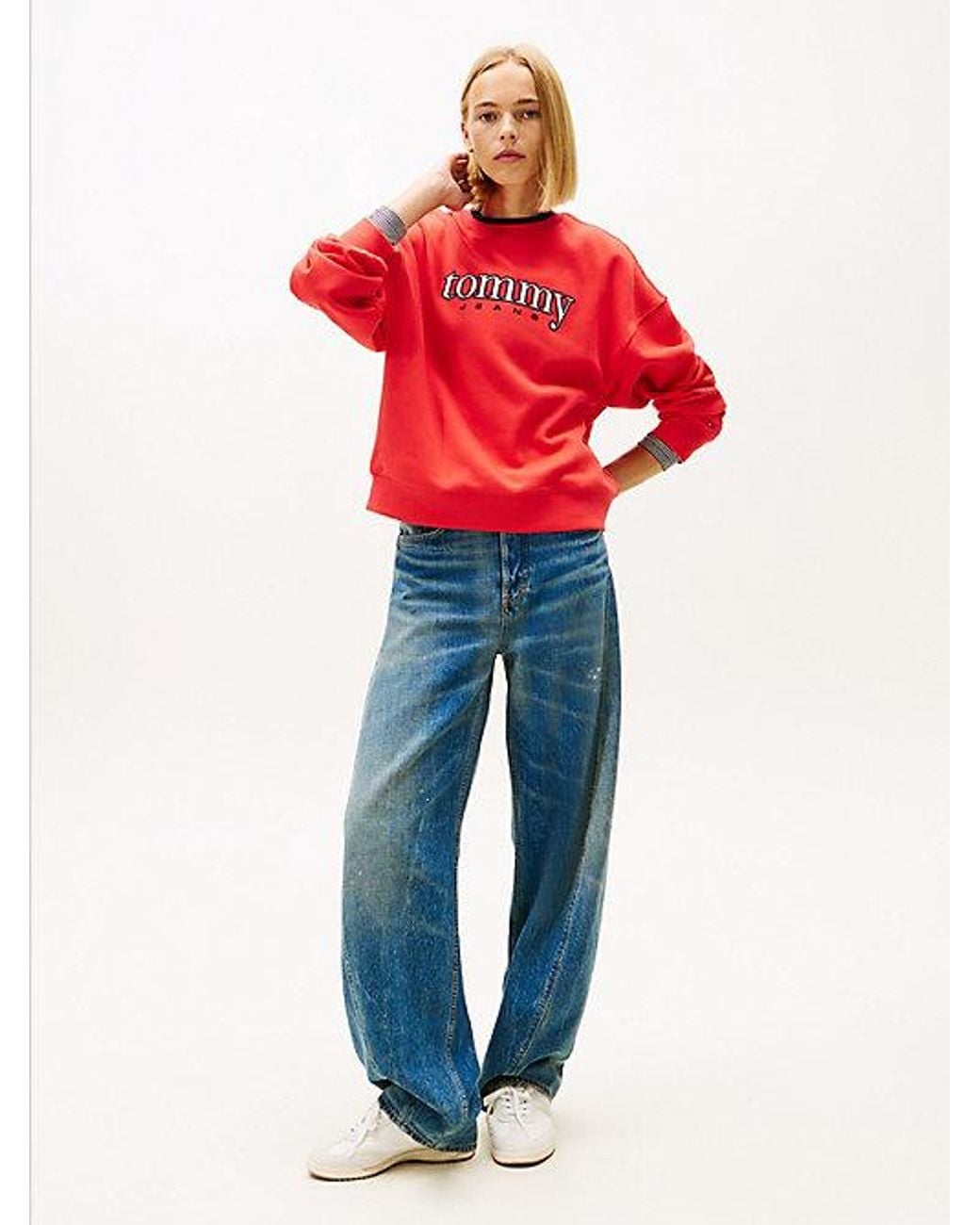 Tommy Hilfiger Red Logo Appliqué Boxy Fleece Sweatshirt