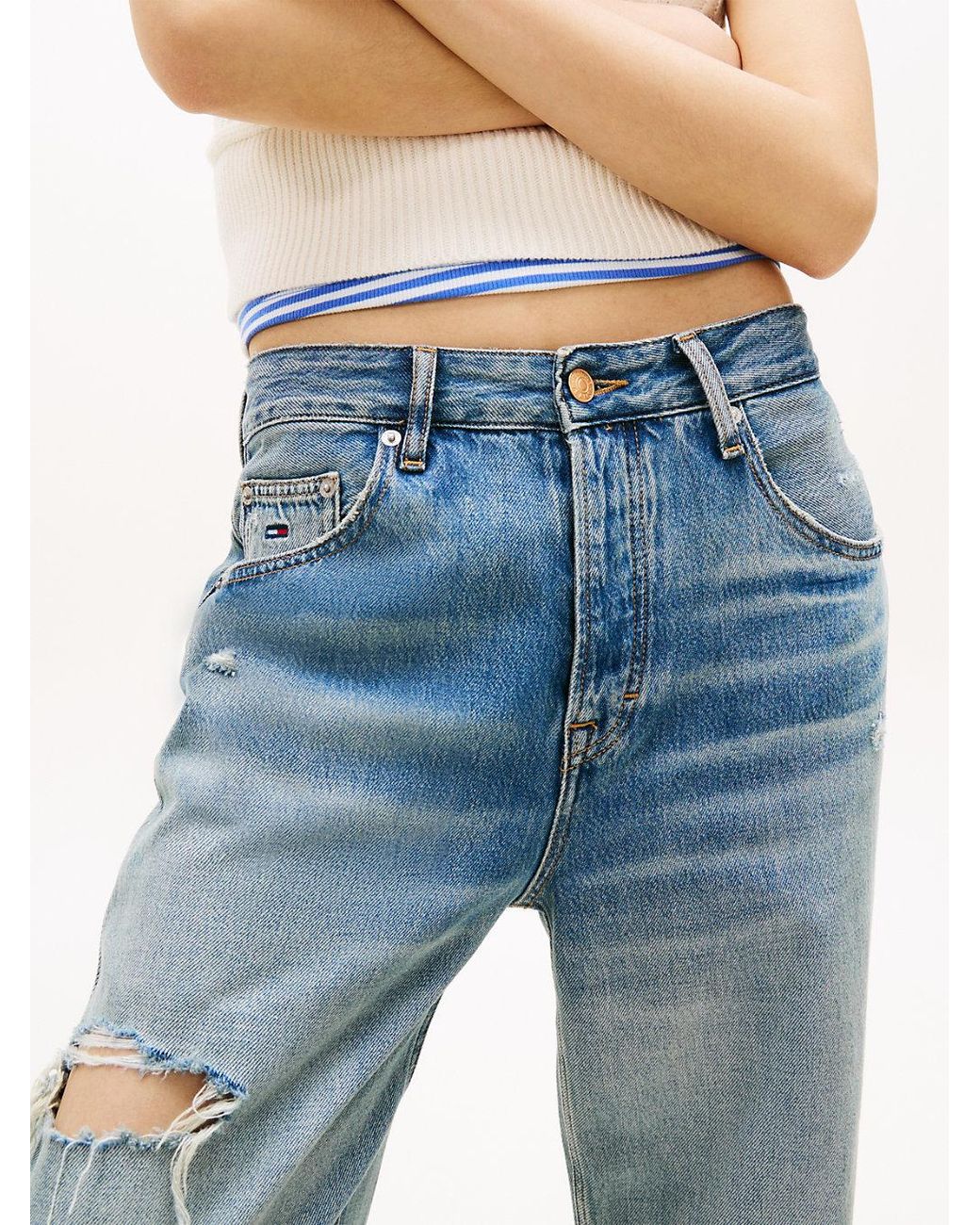 Tommy Hilfiger Blue Mia Distressed Mid Rise Relaxed Straight Leg Jeans