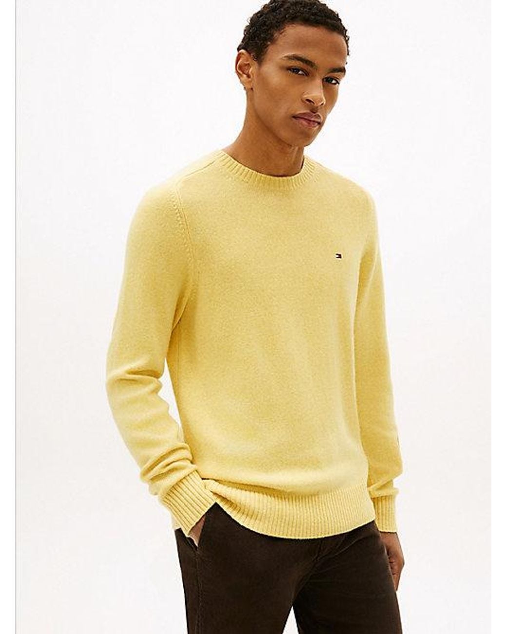 Tommy Hilfiger Yellow Pure Lambswool Crew Neck Jumper for men