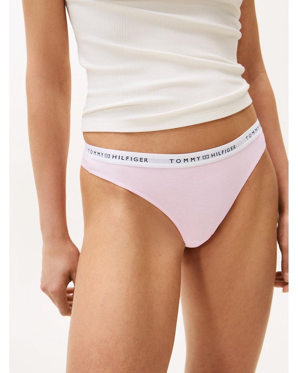 Tommy Hilfiger White Repeat Logo Waistband Thong