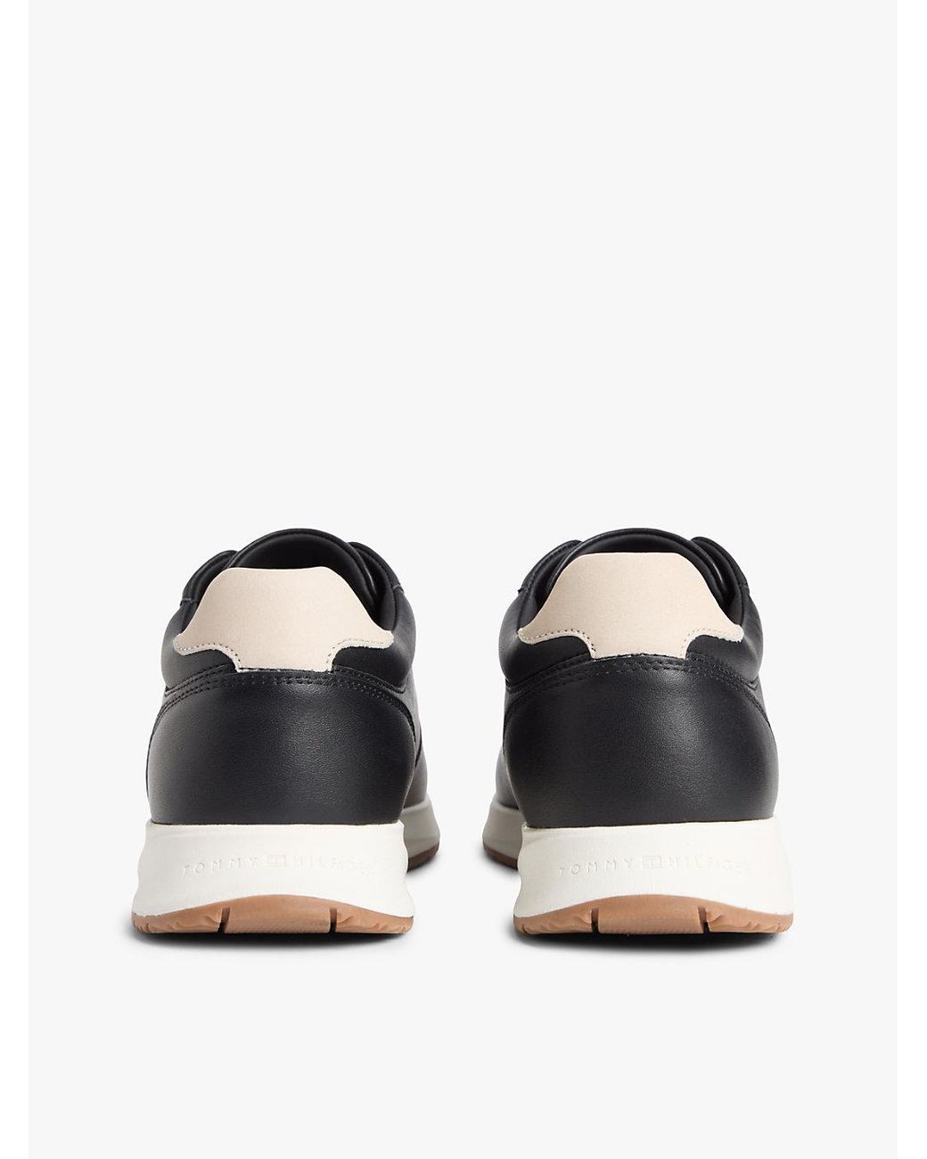 Tommy Hilfiger Black Debossed Leather Fine Cleat Trainers for men