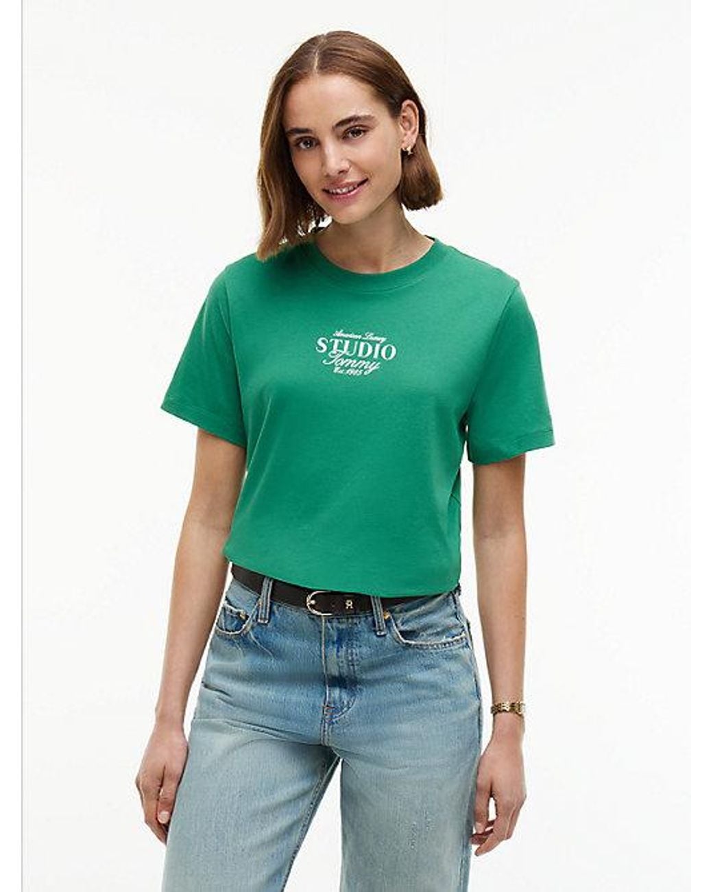 Tommy Hilfiger Green Logo Interlock Knit Crew Neck T-Shirt