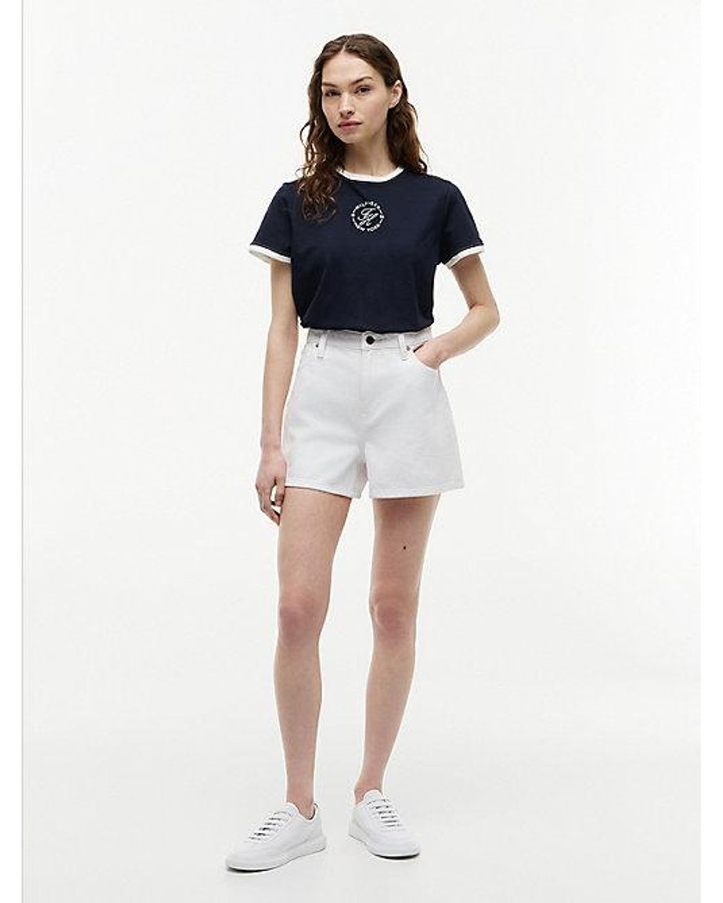 Tommy Hilfiger Blue Logo Embroidery Ringer T-Shirt