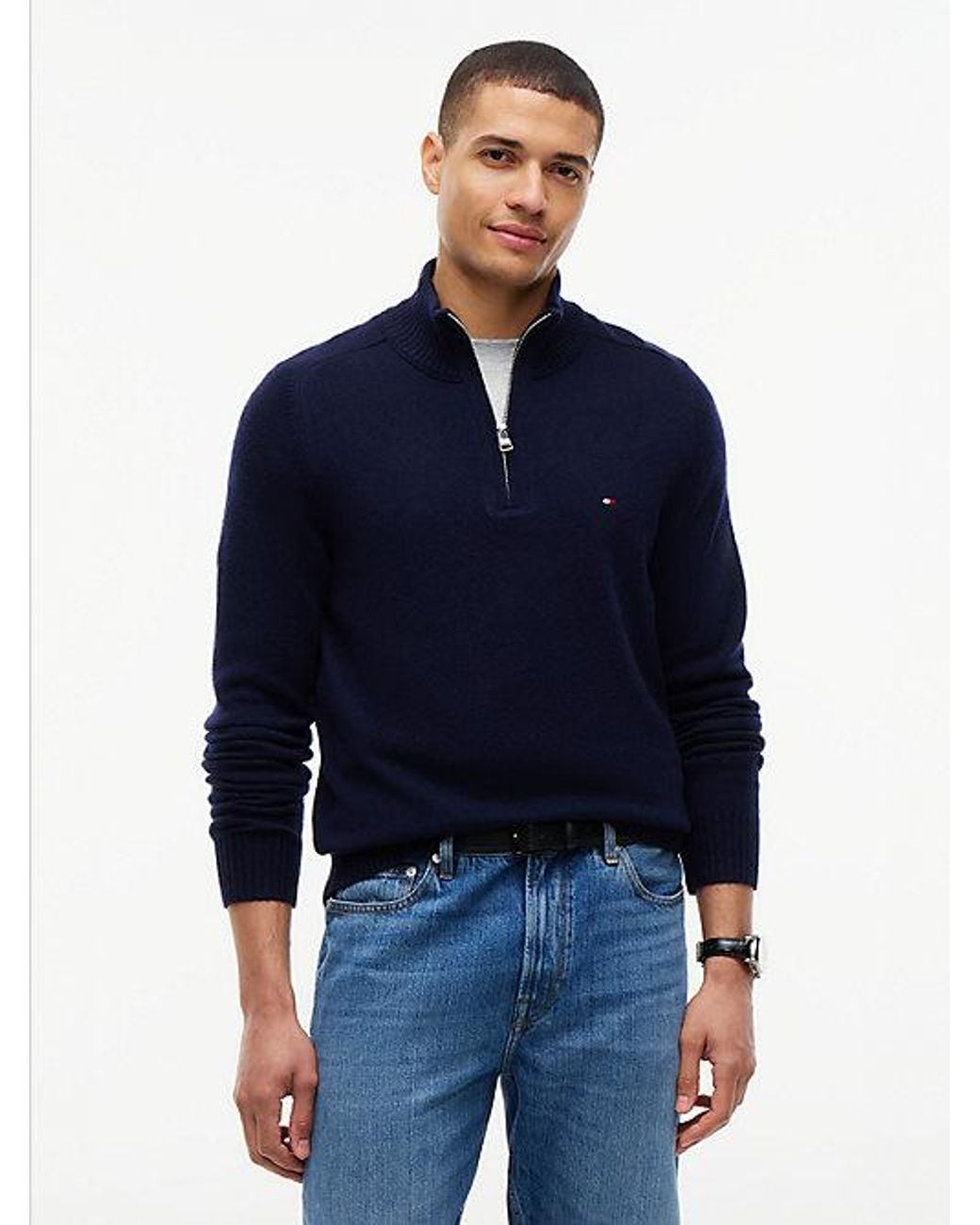 Tommy Hilfiger Blue Pure Lambswool Quarter Zip Jumper for men