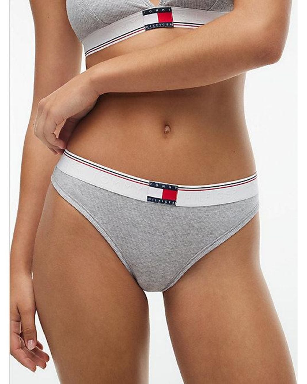 Tommy Hilfiger White Heritage Flag Logo Ribbed Thong