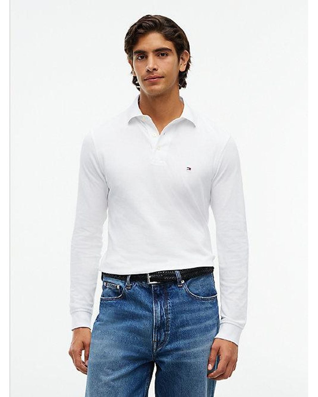 Tommy Hilfiger White 1985 Slim Fit Long Sleeve Polo Shirt for men