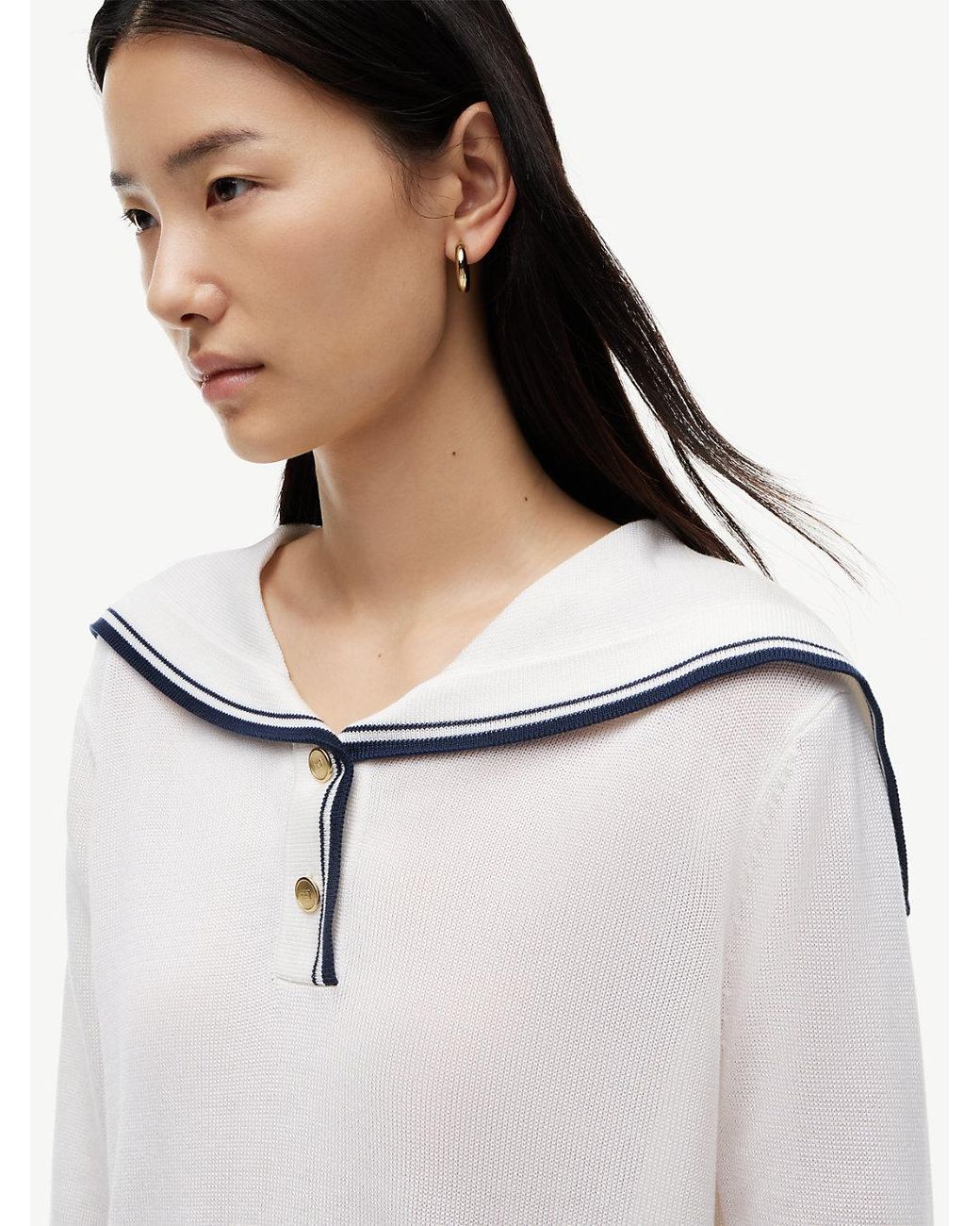 Tommy Hilfiger White Relaxed Sailor Collar Jumper With Silk