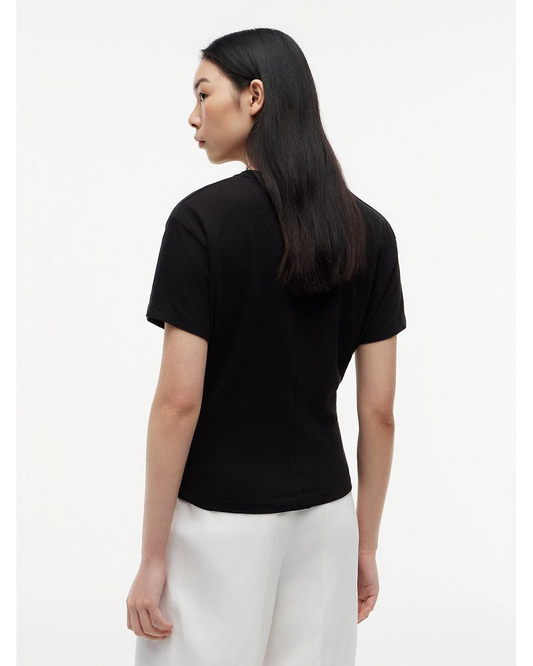 Tommy Hilfiger Black Self-Tie Textured Relaxed Crew Neck T-Shirt