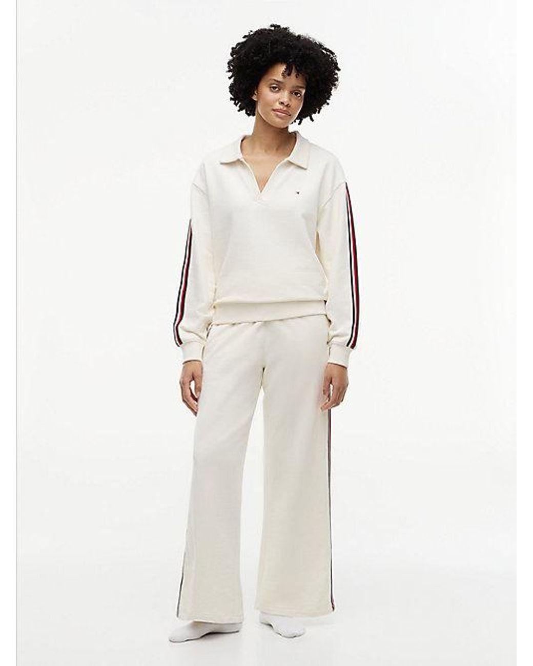 Tommy Hilfiger White Global Stripe Relaxed Lounge Rugby Jumper