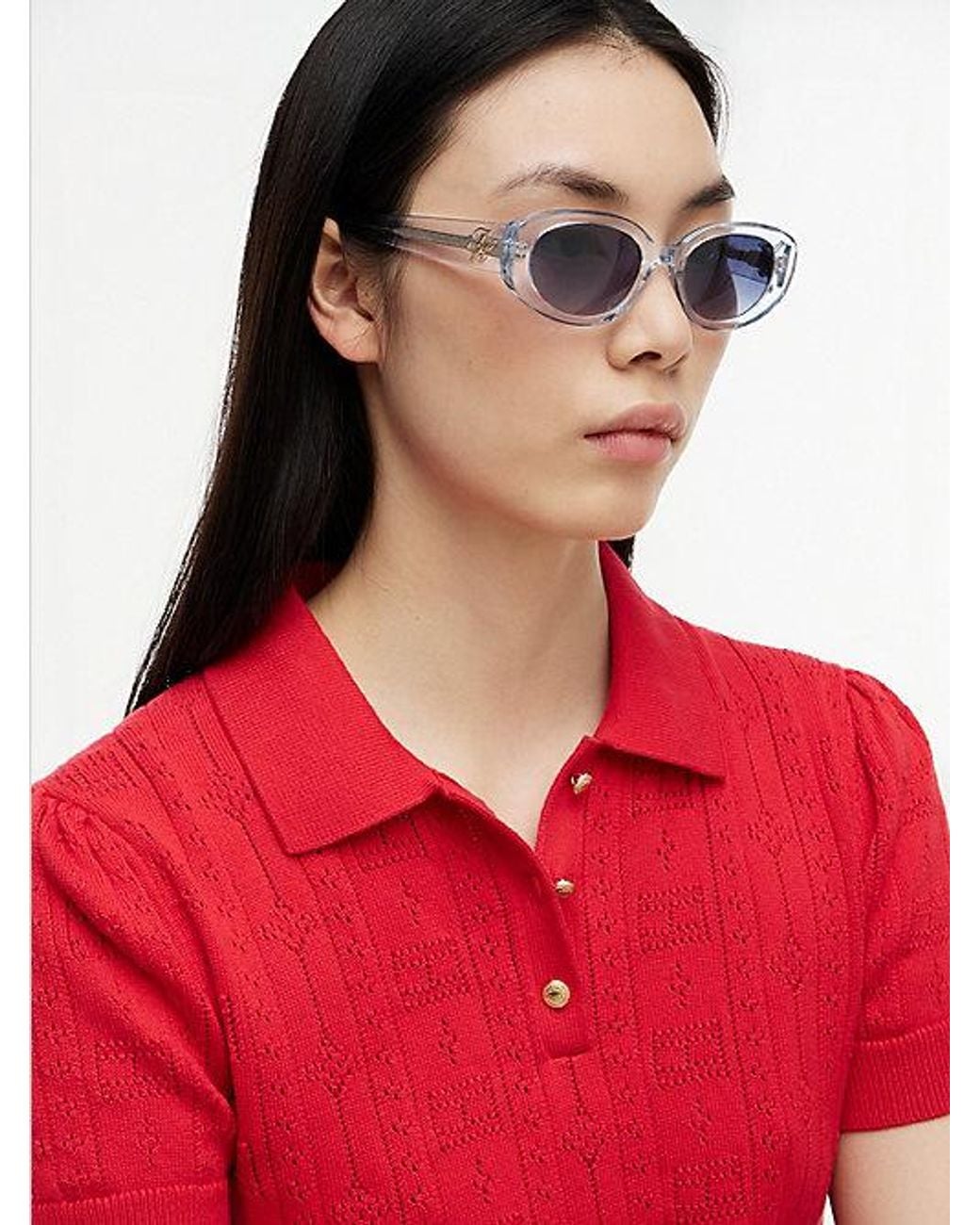 Tommy Hilfiger White Logo Plaque Oval Sunglasses