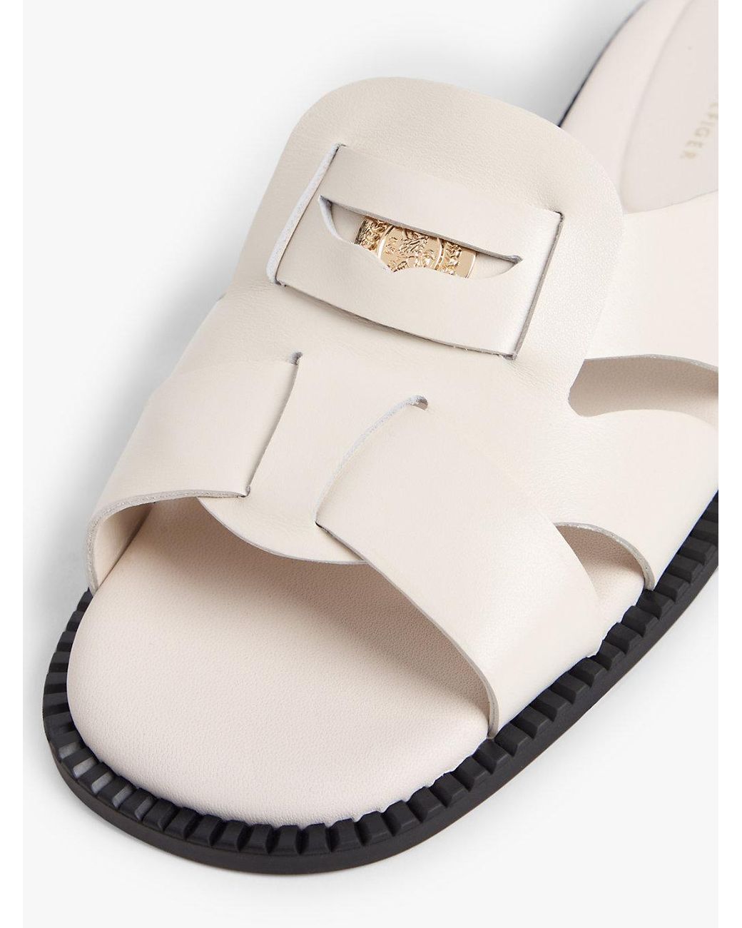 Tommy Hilfiger White Leather Crest Square Toe Sandals