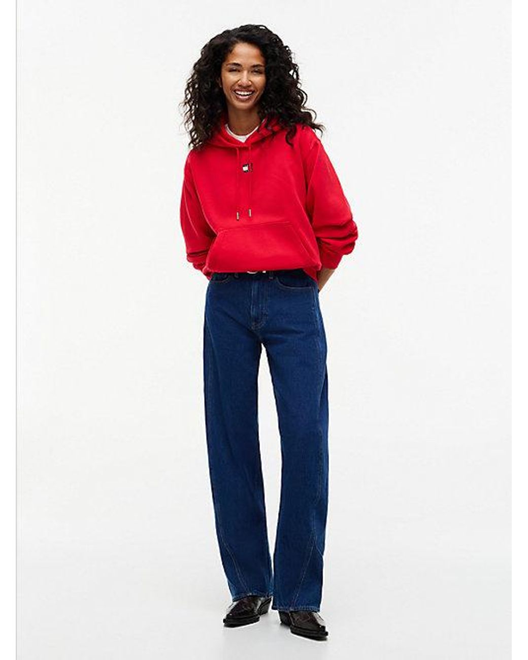 Tommy Hilfiger Red Tommy Jeans Tommy Badge Relaxed Drawstring Hoody