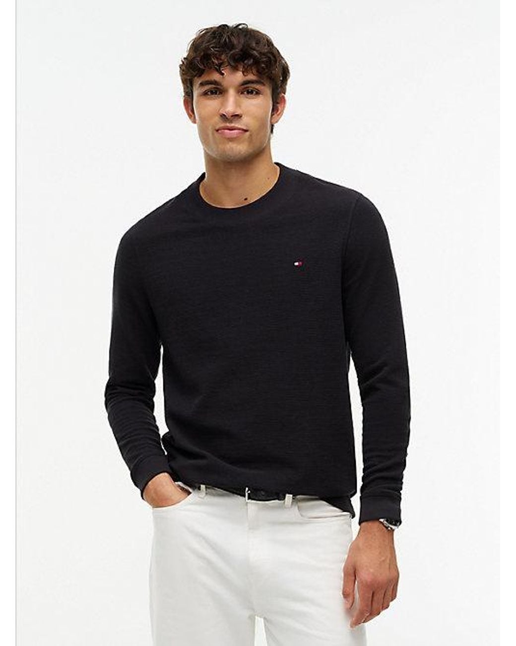 Tommy Hilfiger Black Waffle Knit Long Sleeve T-Shirt for men