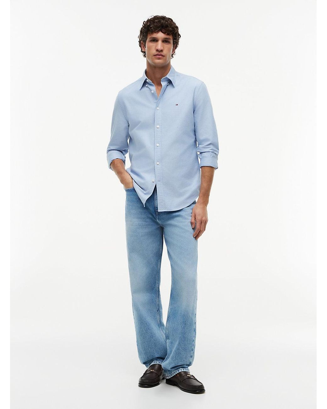 Tommy Hilfiger Blue Heritage Oxford Solid Regular Long Sleeve Shirts,preppy Navy/desert Sky Solid Xx-large for men