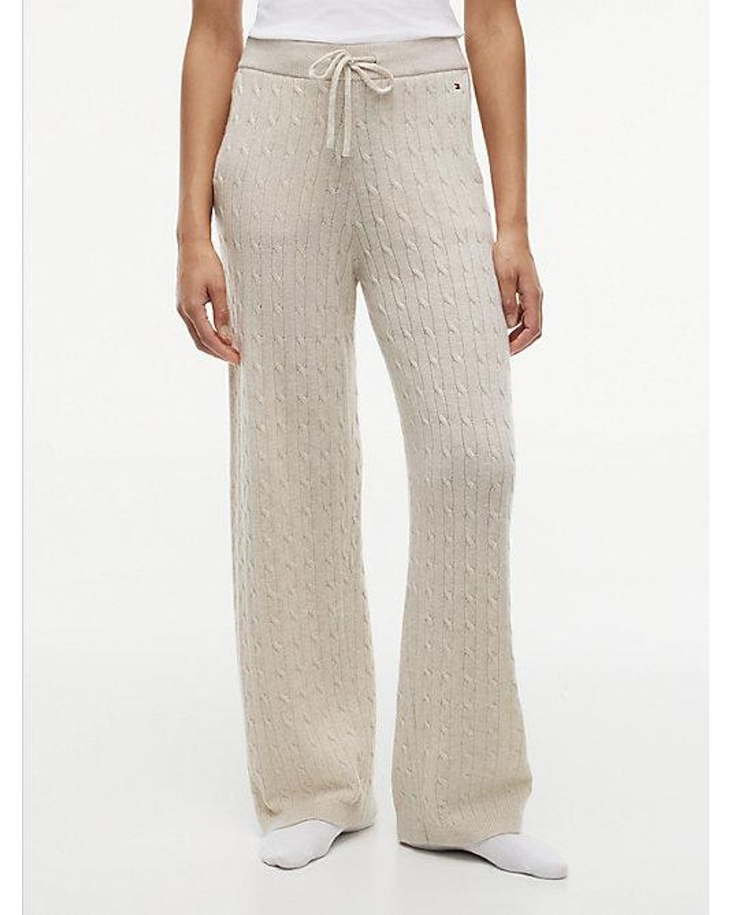 Tommy Hilfiger White Cable Knit Wide Leg Lounge Trousers