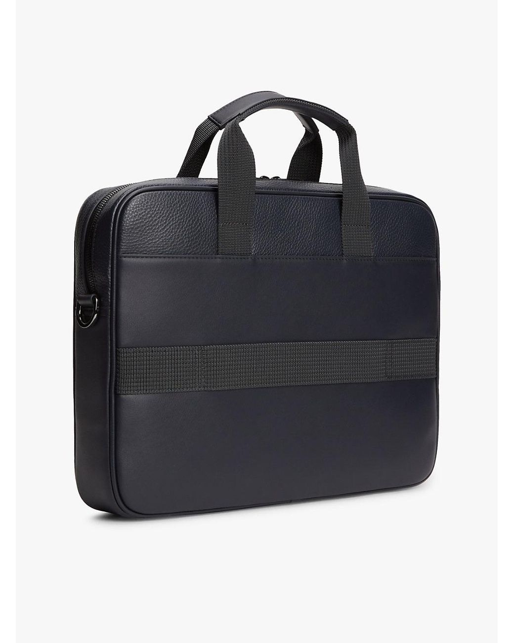Tommy Hilfiger Black Flap Pocket Pebble Grain Laptop Bag for men