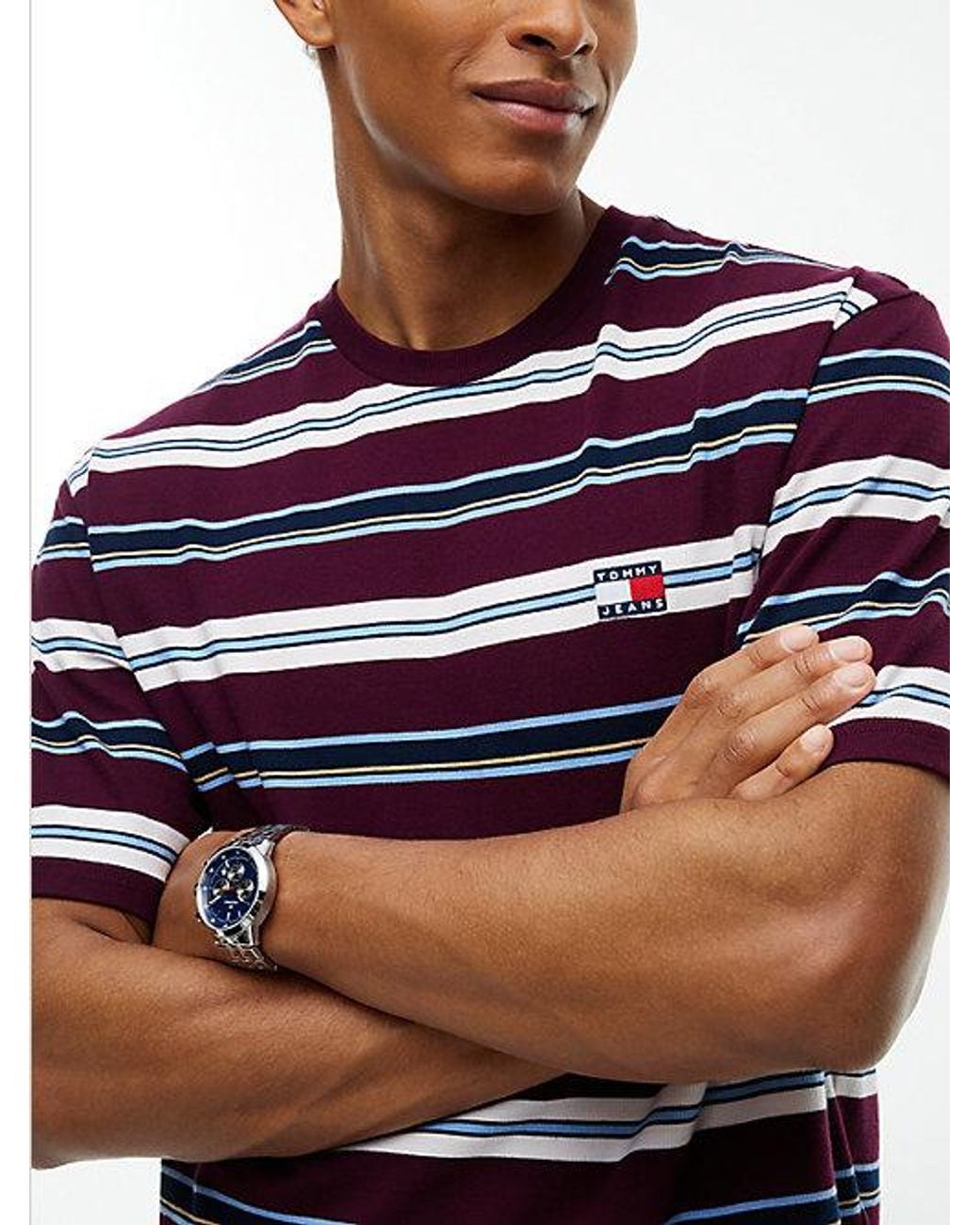 Tommy Hilfiger Red Tommy Jeans Badge Stripe Oversized Jersey T-Shirt for men
