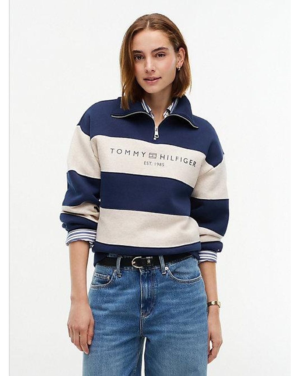 Tommy Hilfiger Blue Fleece Relaxed Quarter Zip Sweatshirt