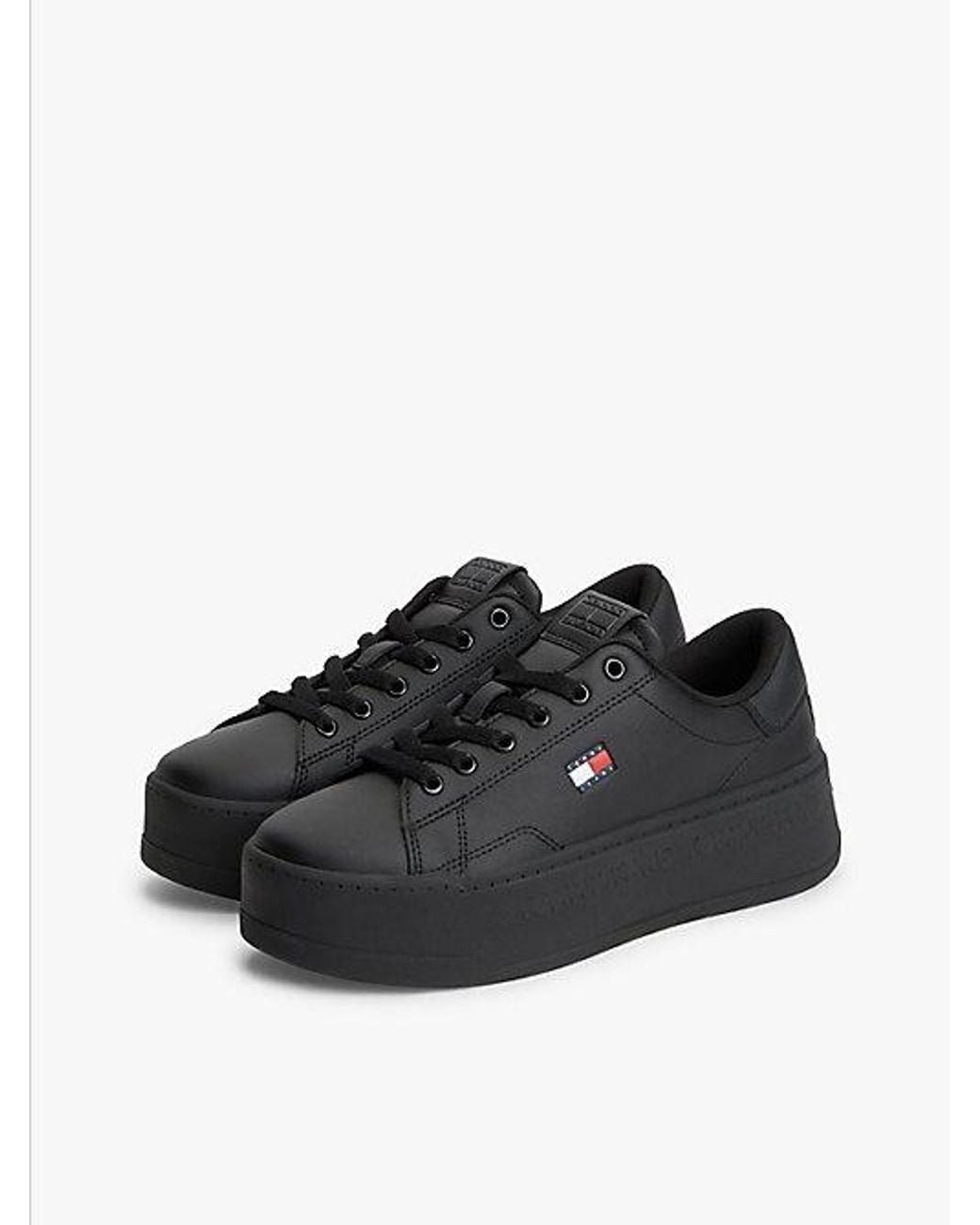 Tommy Hilfiger Black Platform Cupsole Trainers With Leather
