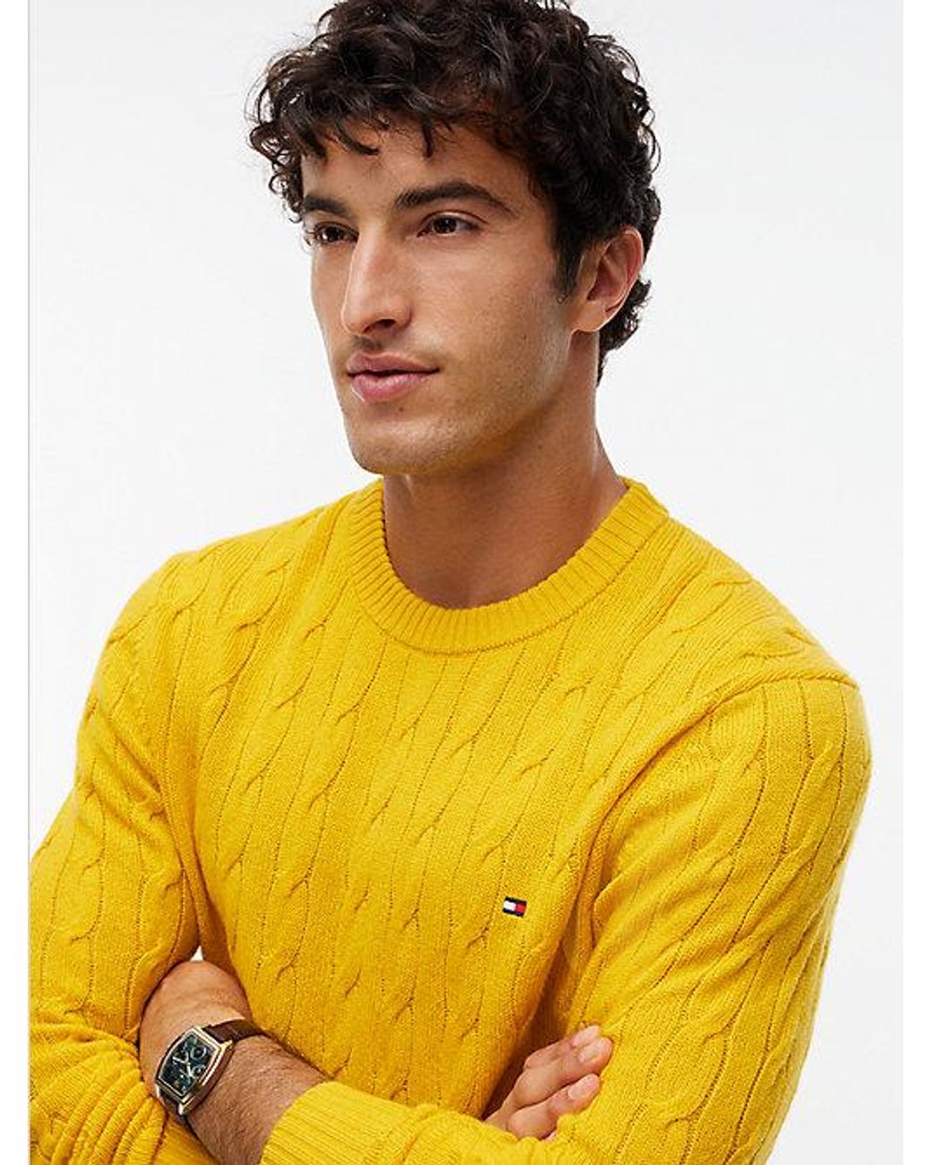 Tommy Hilfiger Yellow Pure Lambswool Cable Knit Jumper for men