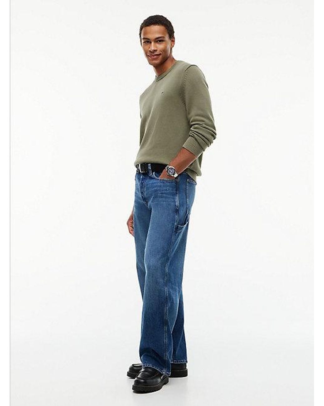 Tommy Hilfiger Green Tommy Jeans Tommy Flag Textured Slim Jumper for men
