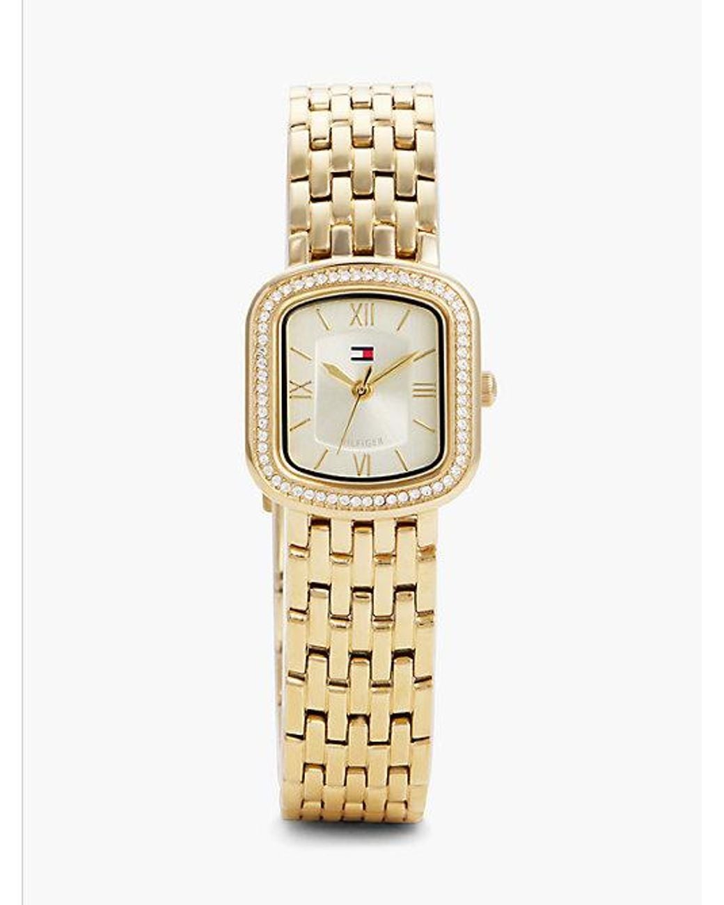Tommy Hilfiger Metallic Crystal Bezel Plated Rectangular Dial Watch