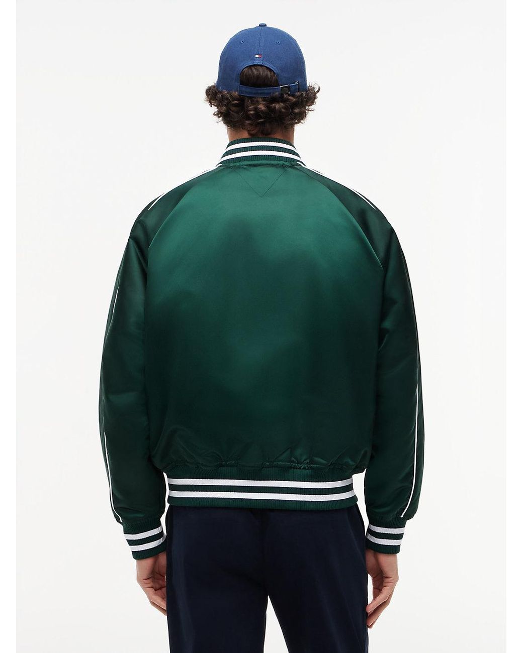 Tommy Hilfiger Green Logo Embroidery Relaxed Varsity Jacket for men