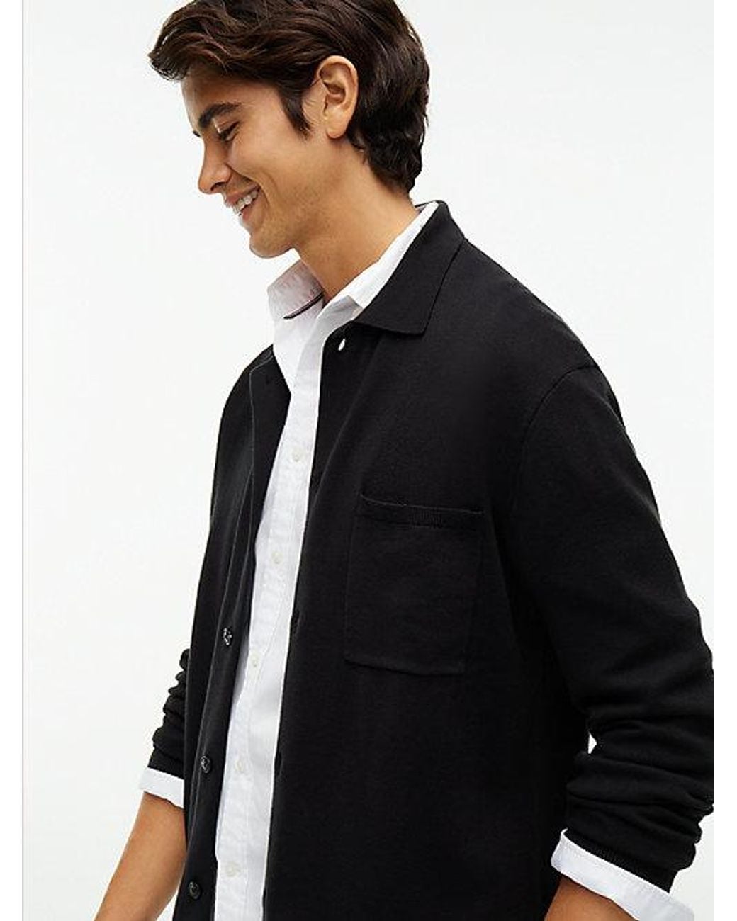 Tommy Hilfiger Black Relaxed Fit Flag Embroidery Knitted Overshirt for men