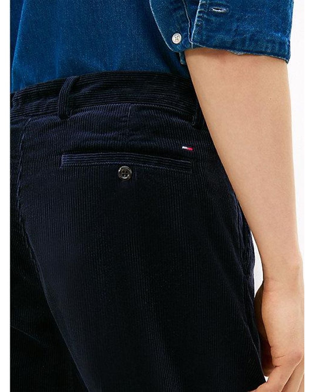 Tommy Hilfiger Blue Harlem Pleated Tapered Corduroy Chinos for men