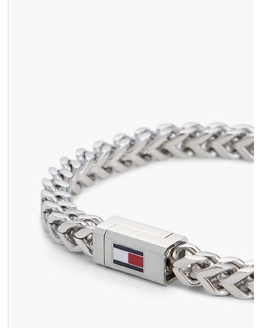 Tommy Hilfiger White Tommy Jeans Stainless Steel Braided Chain Bracelet for men