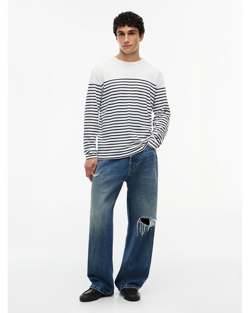 Tommy Hilfiger White Logo Stripe Jersey Long Sleeve T-shirt for men