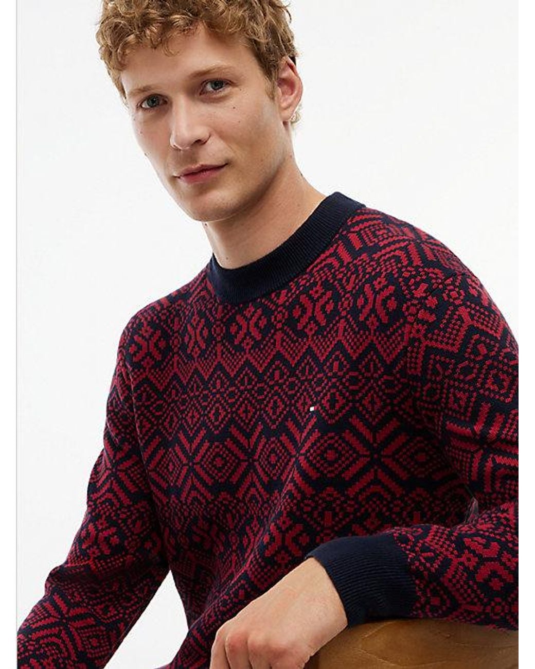 Tommy Hilfiger Red Fair Isle Relaxed Crew Neck Jumper for men