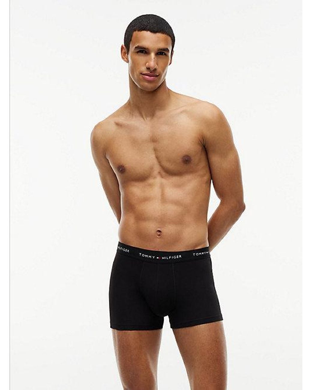 Tommy Hilfiger Black 3 Pack Signature Logo Contrast Waistband Trunks for men