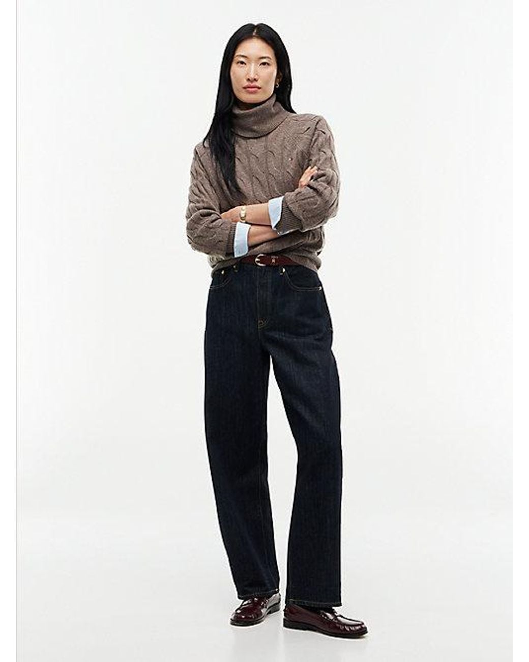 Tommy Hilfiger Multicolor Pure Wool Cable Roll Neck Jumper