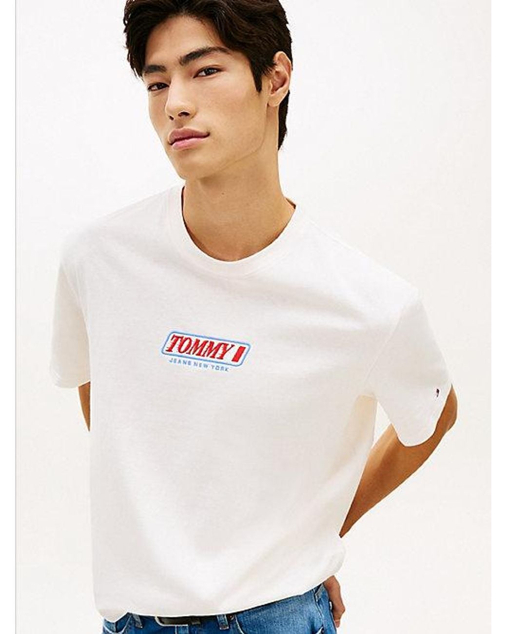 Tommy Hilfiger White 90S Logo Embroidery Jersey T-Shirt for men